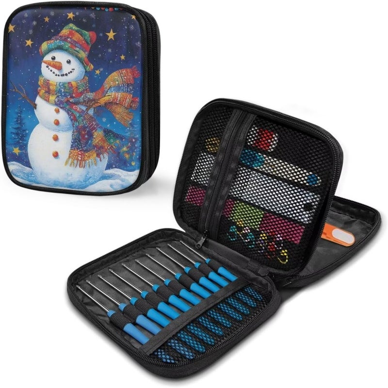 Vanideaoty Store Snowman Crochet Hook Case Portable Stars Knitting Needle Case with Web Pockets Crochet Storage Organizer for Trave - Image 5